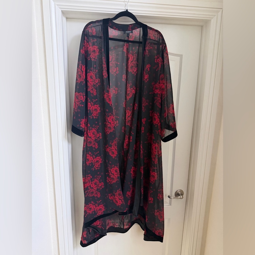 Torrid Black and Red Floral Sheer kimono